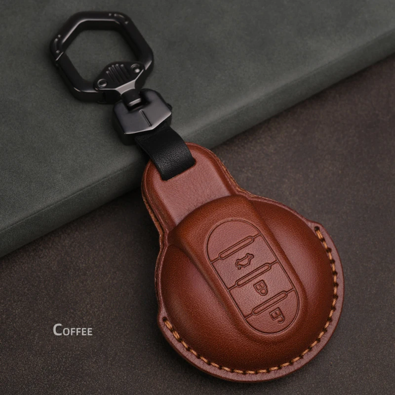 

New 1PCS Genuine Leather Car Key Case Full Cover Shell For BMW Mini Cooper F55 F56 F57 F54 F60 Auto Accessories Key Chain Brown