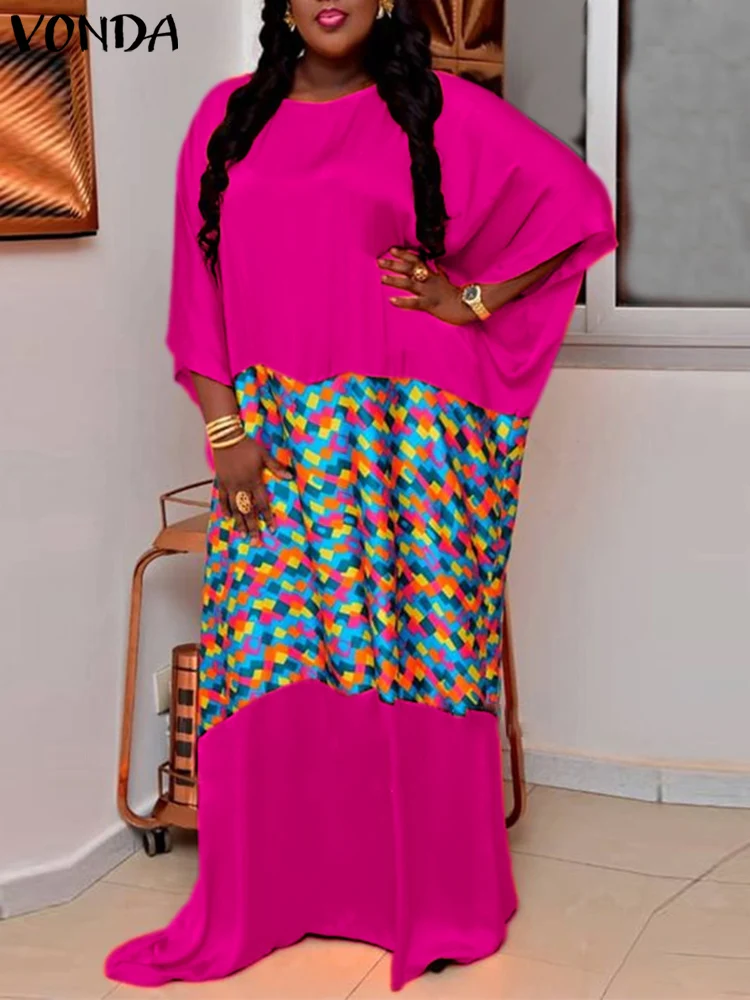 

Women Patchwork Printed Maxi Dress Summer Sundress 2022 VONDA Holiday Casual Loose Vestidos Oversize Summer Sundress Robe Femme