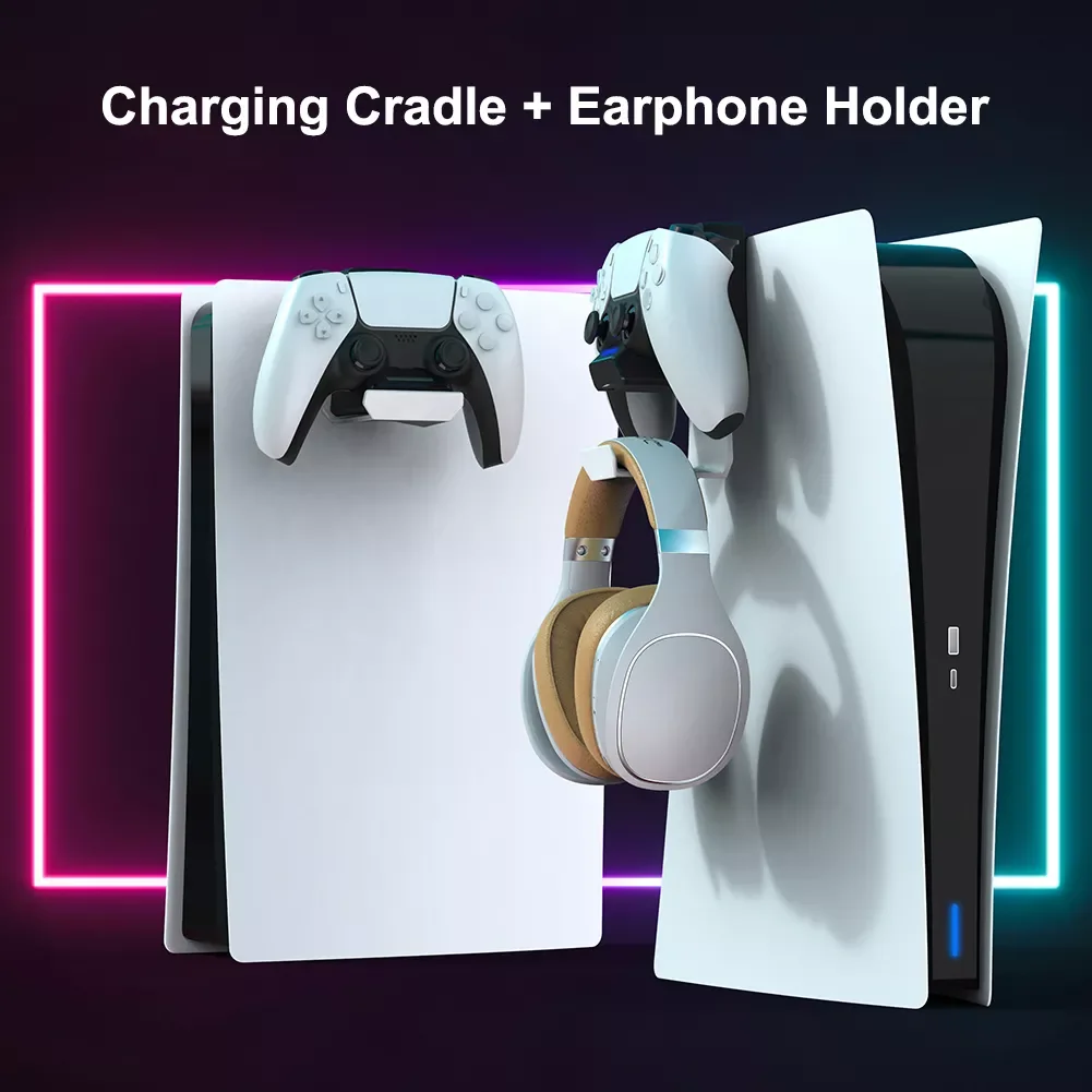 

NEW2023 HC-A3725 2 in 1 Controller Charger Dock Station Headphone Holder Kit for PS5 Joystick Gamepad Charging Support Stand