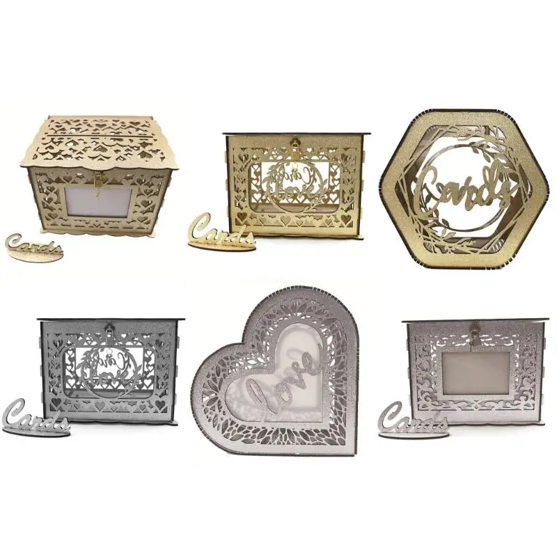 

Baby Party Supplies Wood Led Lights Gift Box Photo Frame for Wedding Wood Gift Card Box Dropship