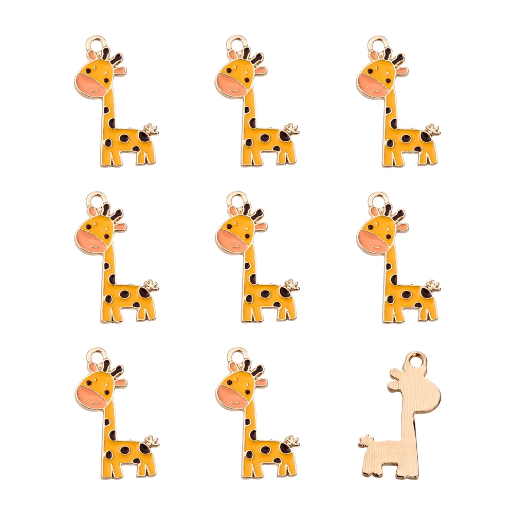

10pcs Alloy Enamel Pendants Cute Charms Animal Theme Cat Rabbit Giraffe for Jewelry Making DIY Bracelet Necklace Accessories