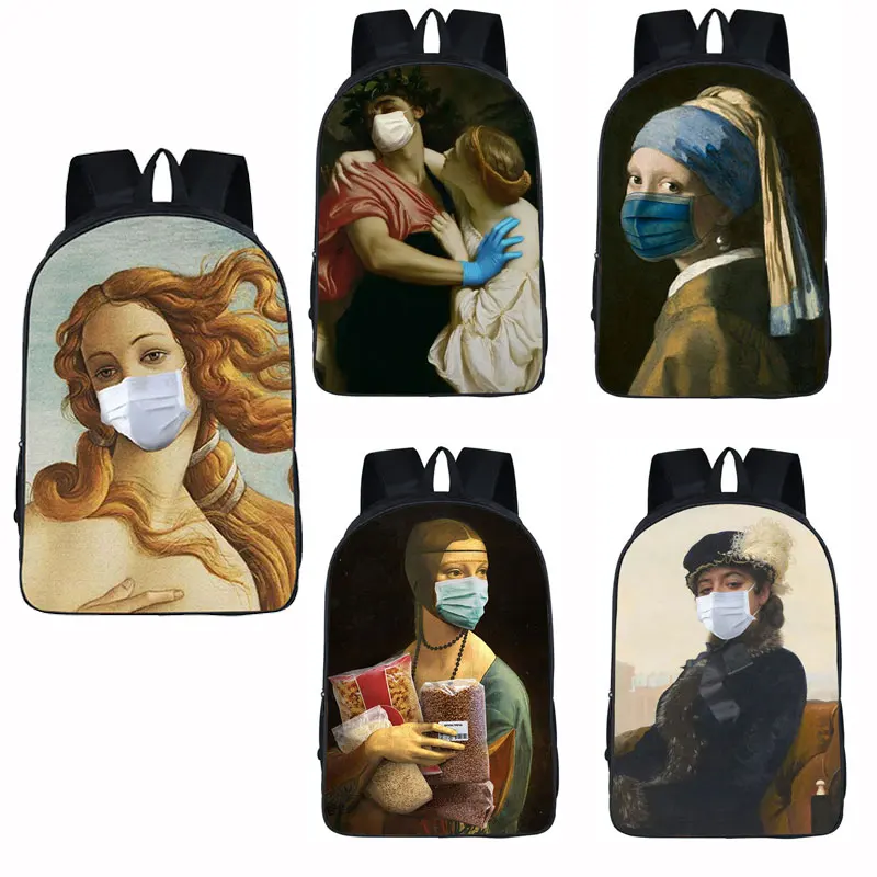 

Spoof Famous Painting Venus Wearing A Mask Backpack Women Aesthetics Interesting Knapsack Teenagers Large Capability Schoolbag