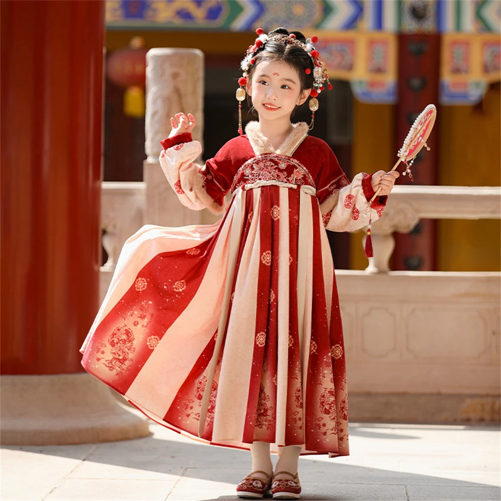 Осенне-зимнее платье принцессы Hanfu для девочек детская традиционная китайская