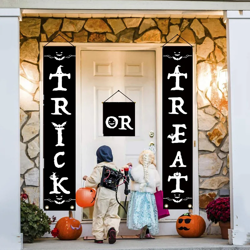 

30x180cm Halloween Outdoor Door Couplet Pumpkin Skull Home Decoration Banner Ghost Festival Party Hanging Couplet Porch Banner
