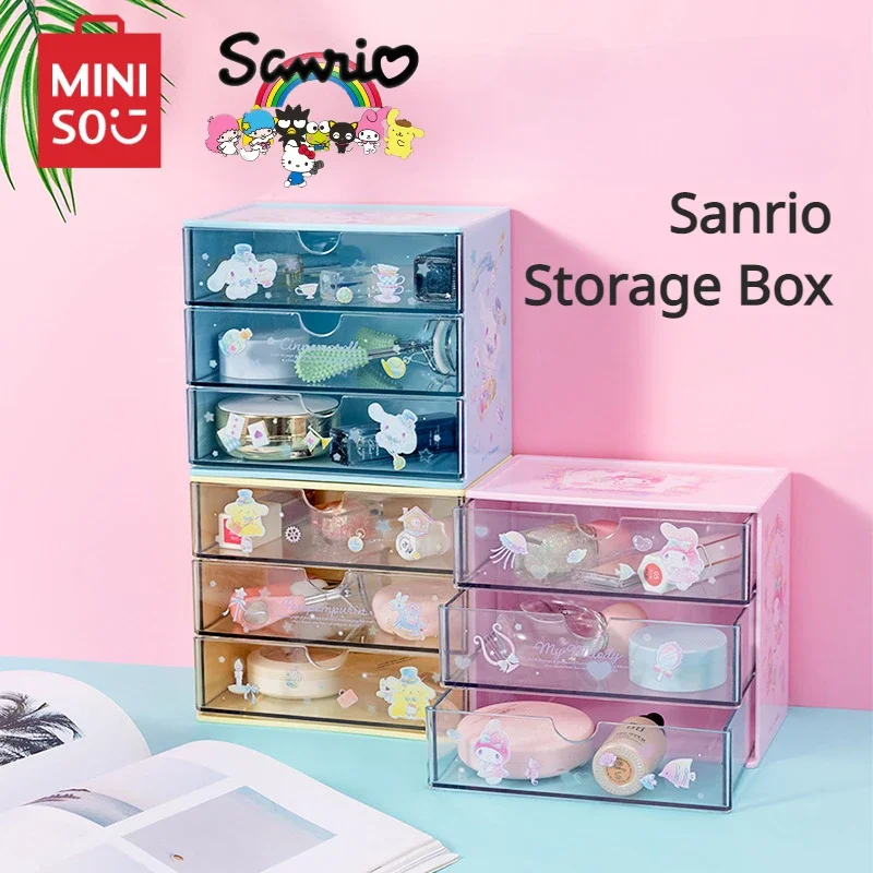 MINISO Sanrio персонажи ящик для хранения Kawaii Cinnamoroll настольный девятиквадратный