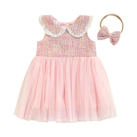 3m 3t baby girls summer princess dress toddler infant pink sleeveless peter pan collar tulle patchwork dress