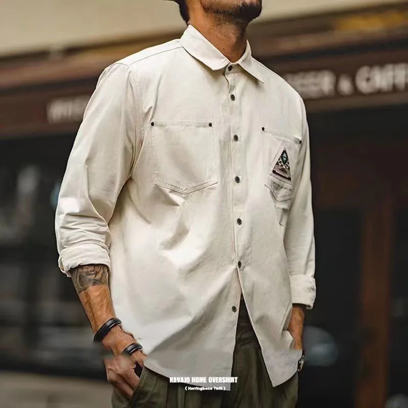 Men'S Shirts Vintage White Long Sleeve Shirts Spring Plus Size Embroidered Coat Male Square Neck Top Button-Up Men'S Clothing