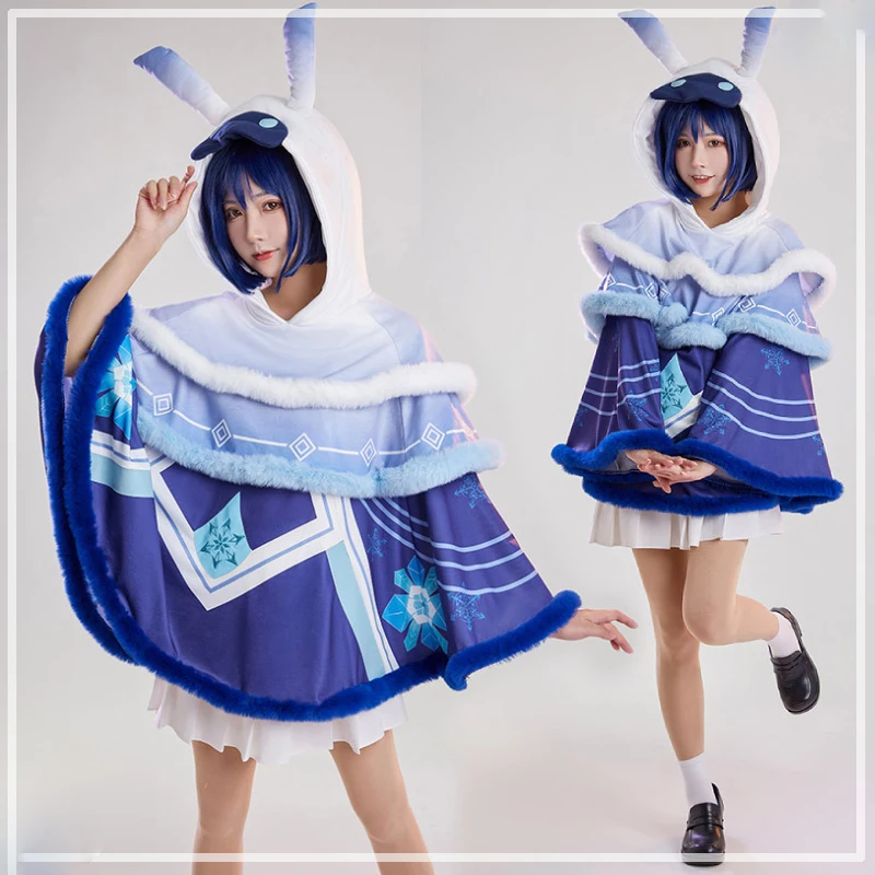 

COSLEE Genshin Impact Ice Abyss Mage Hilichurl Cloak Coat Cosplay Costume Game Suit Combat Cap Halloween Party Role Play Clothin