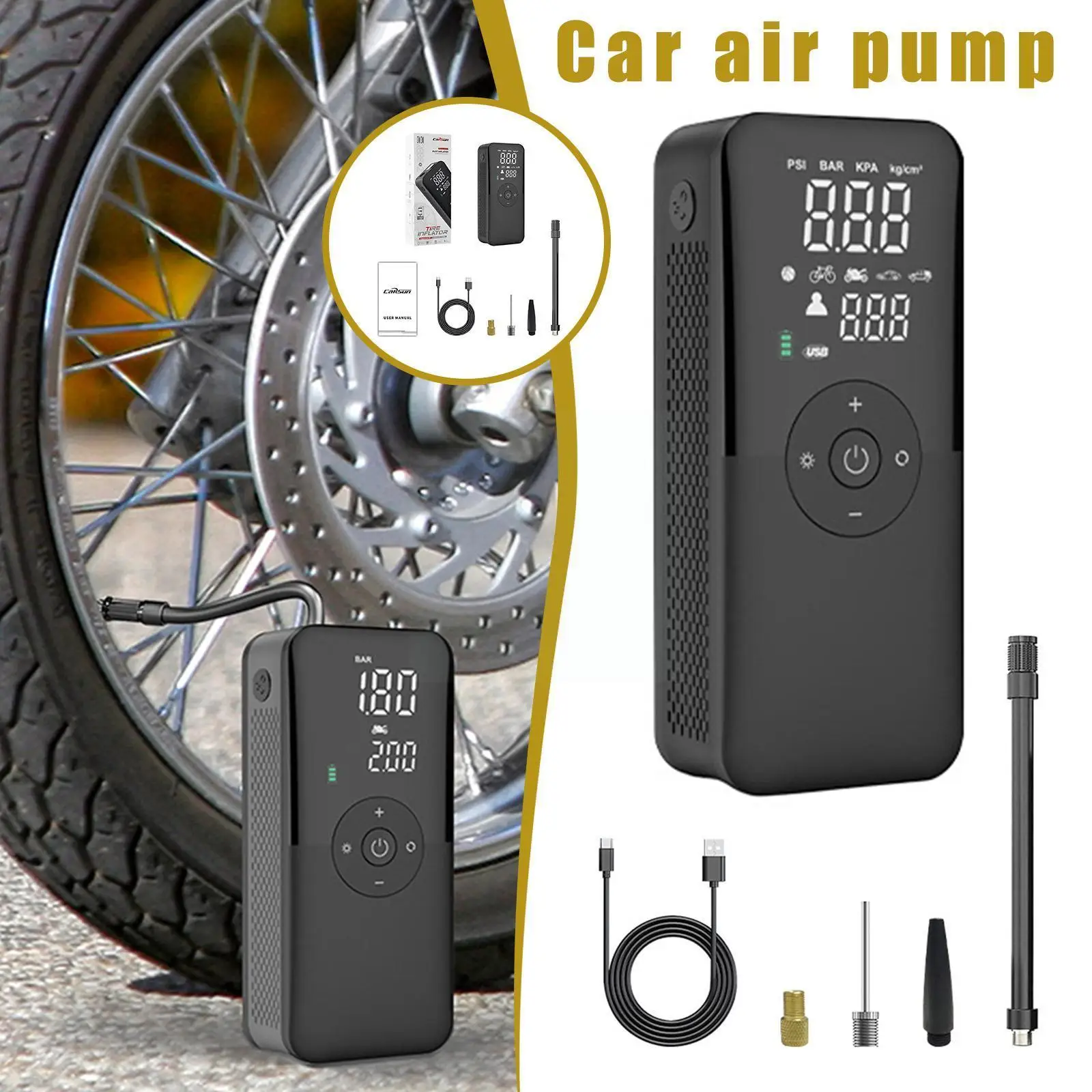 

Air Compressor 12v Air Pump For Car Portable Tyre Inflator Electric Motorcycle Pump Air Compressor For Car Motorcycles Bicy Y4K7
