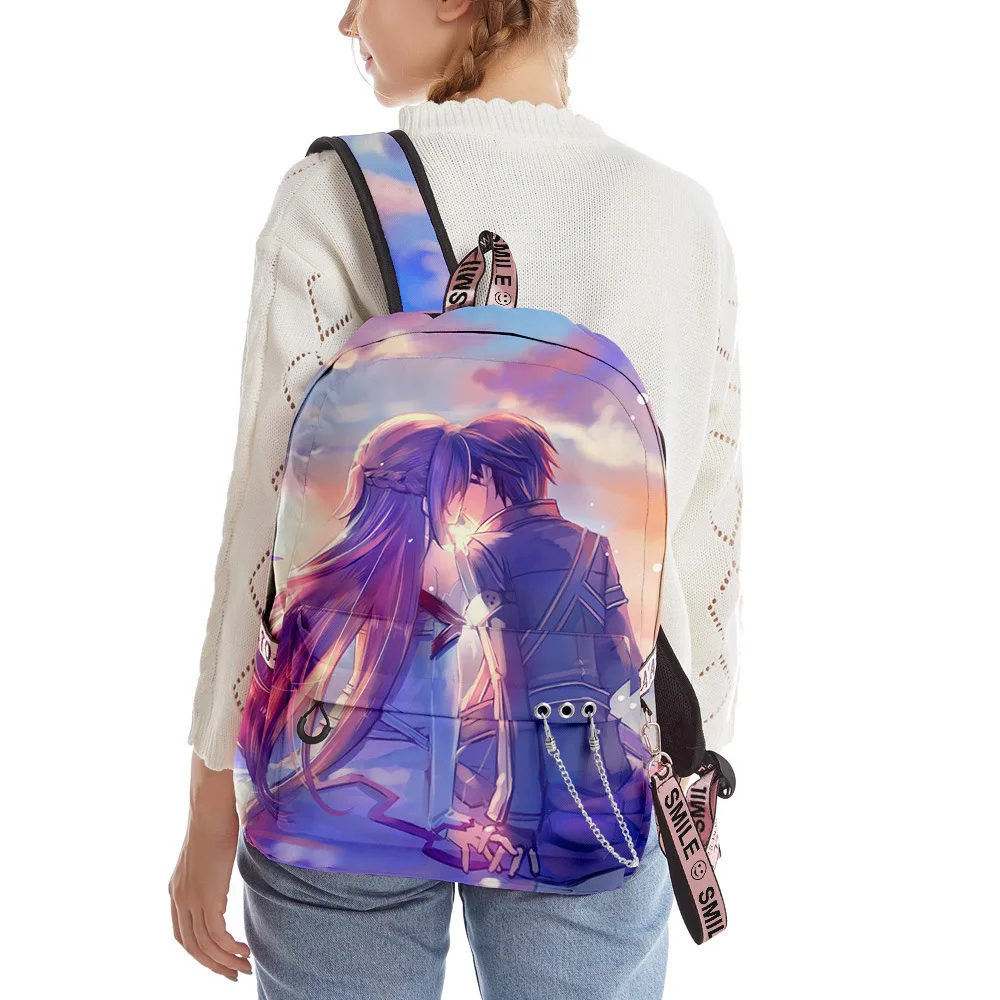 

Harajuku Kawaii Youthful School Bags Unisex Sword Art Online Travel Bag 3D Print Oxford Waterproof Notebook Shoulder Backpacks