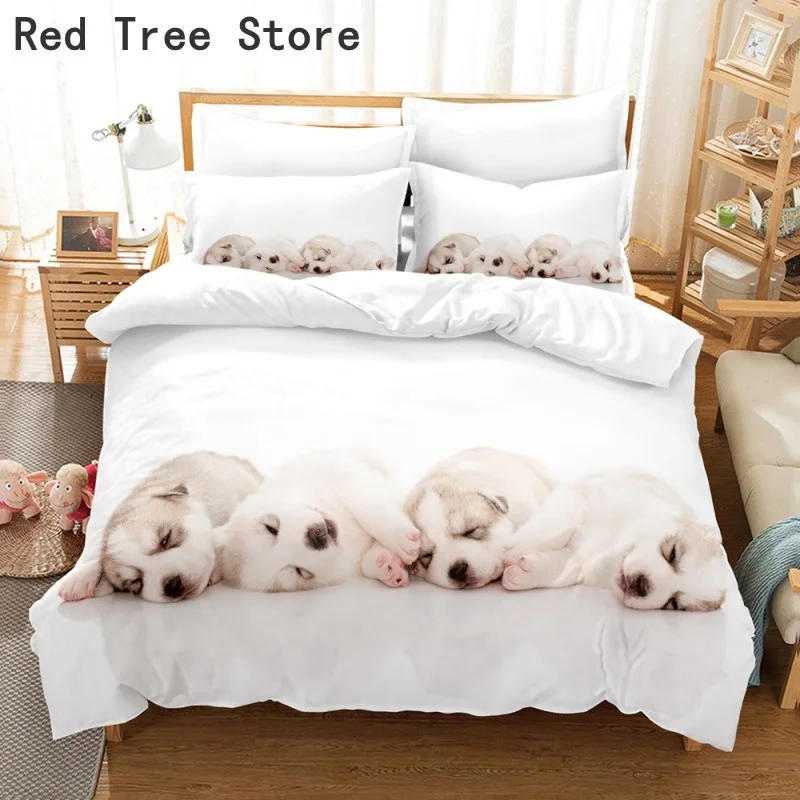 Lovely Sleeping Dogs Duvet Cover White Printing Luxury Bedding Set 2/3pcs with Pillowcase Customized Design Comforter Bedlinen