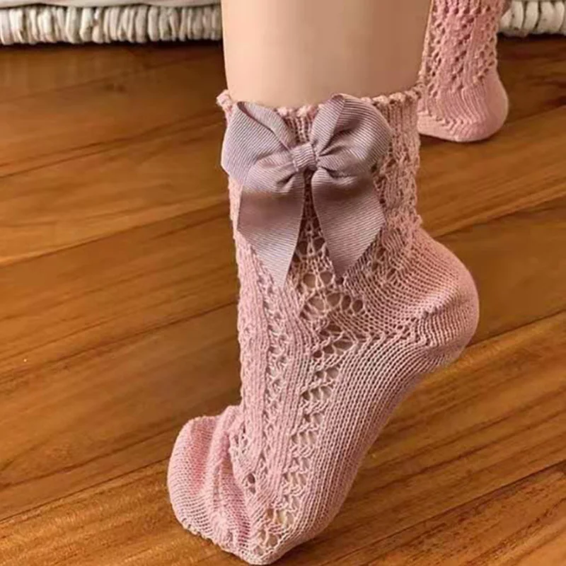 

2022 Spanish Style Hollow Baby Socks Girls Socks Vintage Socks With Ribbon Bow For Kids