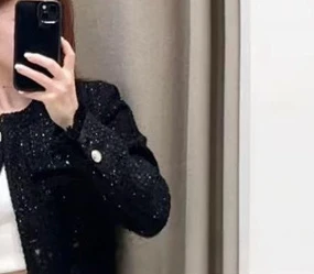 Женский черный комплект из двух предметов с талией яркий шелковый твидовый