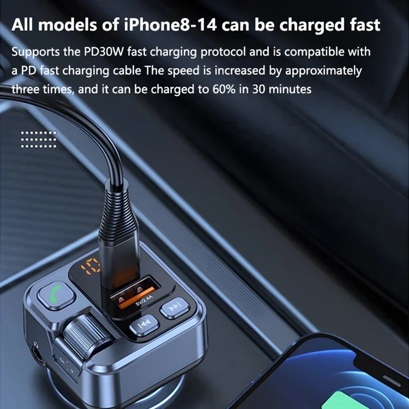 Фото Bluetooth FM-трансмиттер, автомобильное зарядное устройство 20W PD USB-C, быстрое зарядное устройство, автомобильное радио с микрофоном для беспроводных звонков, MP3-плеер №4