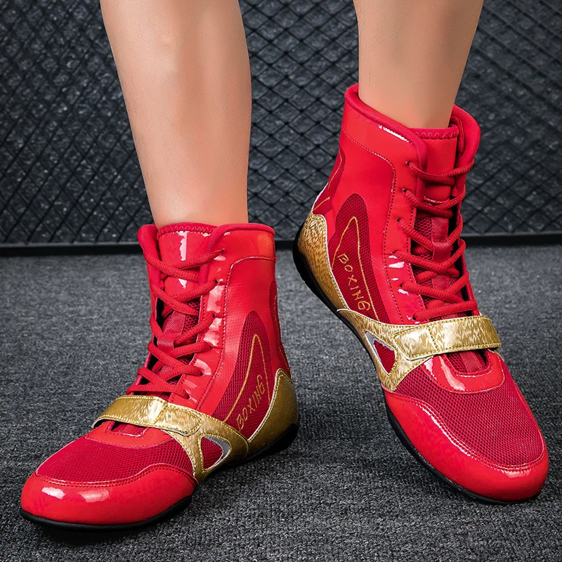 Professional Unisex Gold High Top Wrestling Shoes Boxing and Fighting Training Boots Outdoor Sports Shoes Large Sizes 36-47