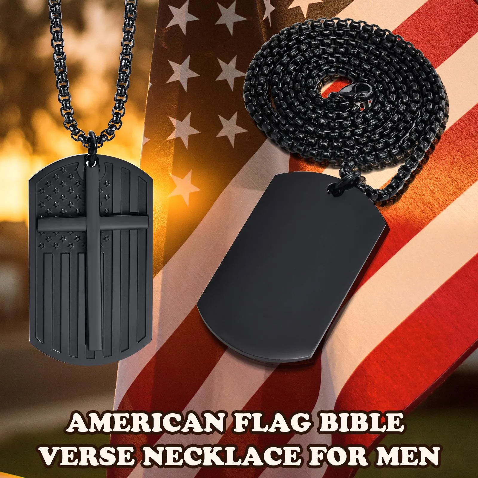 

Black Cross Necklaces for Men, Waterproof Stainless Steel America US Flag Dog Tag Pendant Collar, Male Faith Religious Jewelry