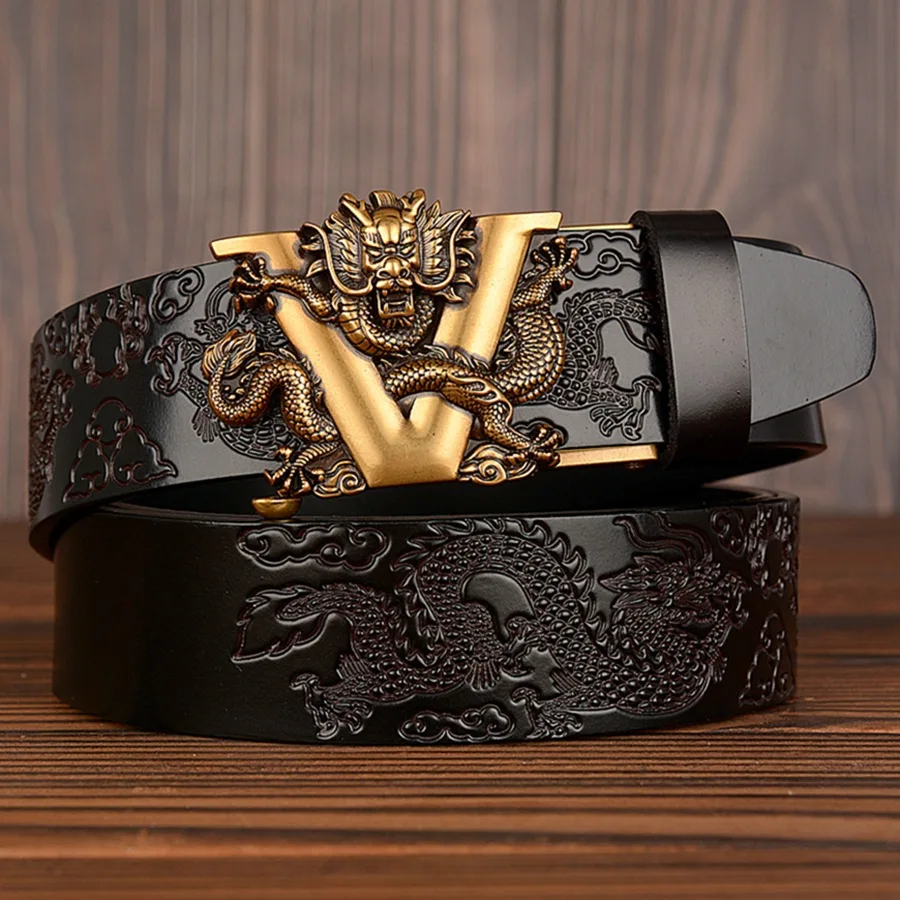 

Ethnic Style Automatic Buckle Men's Leather Belt Crocodile Pattern Business Casual Golf Dragon Body Depiction Pants Belt 2306