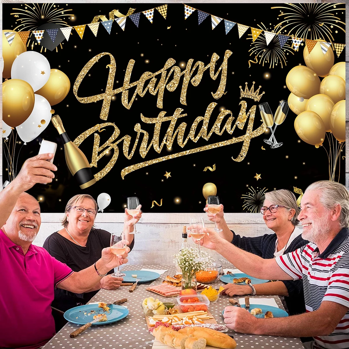 Фон с днем рождения баннер большой черный золотой шар звезда Плакат Стенд