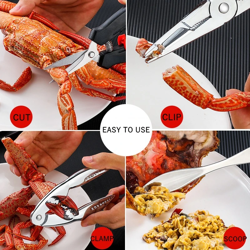 7pcs Seafood Tool Sets Stainless Steel Lobster Clamp Pliers Line Cutter Clip Crab Crackers Picks Spoons Kitchen Tools Accessorie |