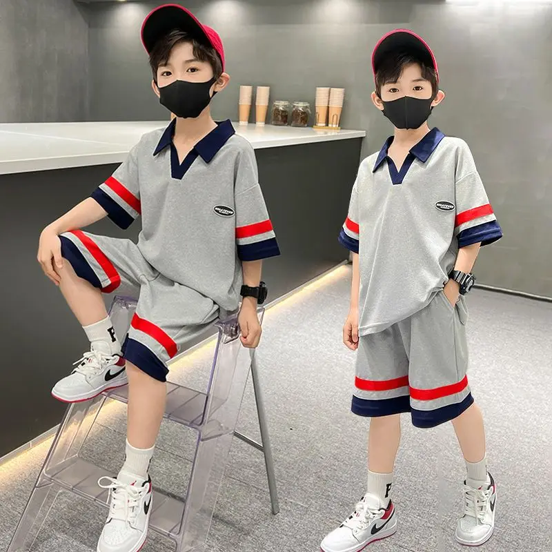 

Boys Summer Suit Kids Short Sleeve T-shirt +shorts 2pc Sports Casual Outfits for Teenage Boy Clothing Sets 4 6 8 10 12 14 Years