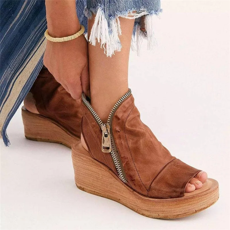 

Summer New Wedges Casual Suede Sandals Designer Platform Slingback Rome Women Shoes 2022 Fashion Zipper Ankle Daily Lady Zapatos