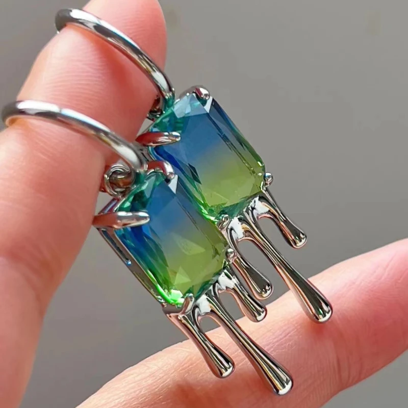 

Fashion Blue Green Crystal Princess Earrings Silver Color Lava Zircon Stud Earrings for Women Girl's Charm Ear Jewelry Gifts