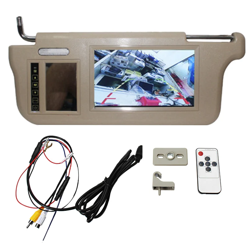 

7-дюймовый автомобильный зеркальный экран с солнцезащитным козырьком, ЖК-монитор, 12 В постоянного тока, бежевый внутренний зеркальный экран с левой стороны для камеры проигрывателя AV1 AV2