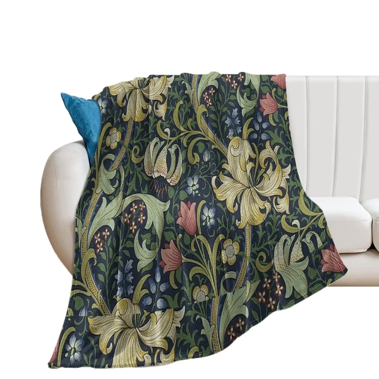 Декоративное одеяло для дивана с рисунком золотой лилии