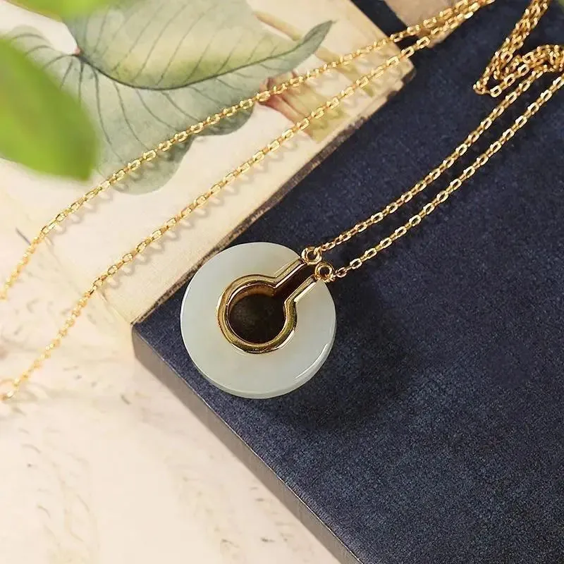 

Кольцо с подвеской из натурального нефрита в китайском ретро-стиле