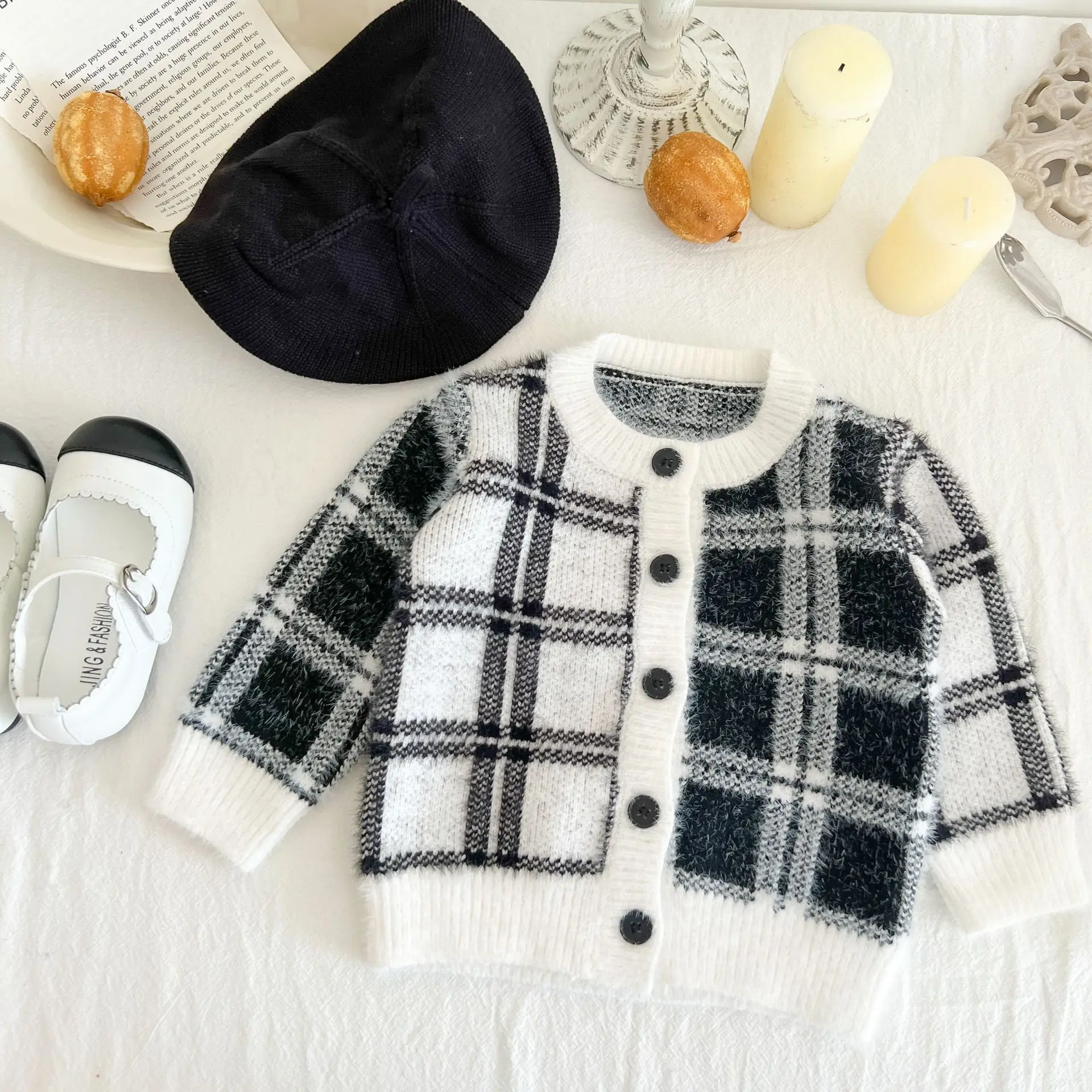 

2022 Autumn New Children Classic Cardigan Knitted Sweater Boy Baby Plaid Long Sleeve Tops Coat Girl Infant Cotton Casual Jacket