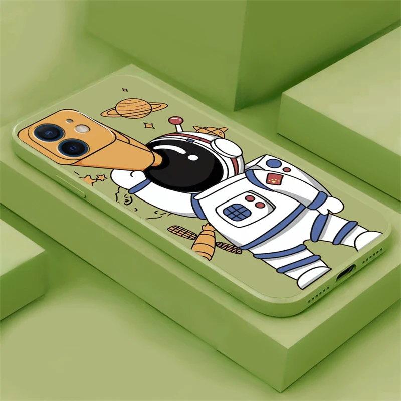 

Cute astronaut Phone Case For iPhone 13 12 11 Pro Mini X XR XS Max 5 5s 6 6s 7 8 Plus SE2020 Soft TPU Silicon Cover Bumper funda