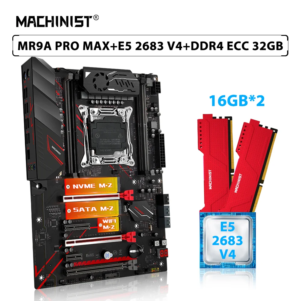 

MACHINIST X99 MR9A PRO MAX Motherboard Set LGA 2011-3 Combo Xeon Kit E5 2683 V4 Processor CPU 2pcs*16GB=32GB ECC DDR4 Memory RAM