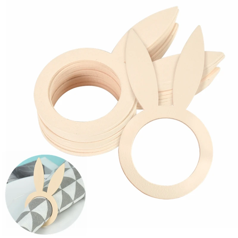 

10pcs Easter Bunny Ears Napkin Rings Wooden Home Table Buckles Holder Decoration DIY Wood Craft Easter Wedding Party Supplies 7z