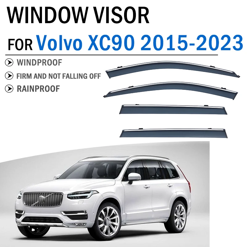 Front Rear 4pcs For Volvo XC90 2015-2023 Window Visor Deflector Visors Shade Sun Rain Guard Smoke Cover Shield Awning Trim