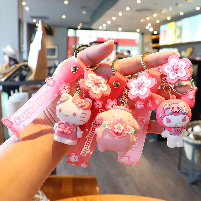 

Kawaii Sanrio Doll Key Chain Mymelody Cinnamoroll Kuromi Accessories Cute Pink Cherry Blossom Series Anime Pendant Girls Gift
