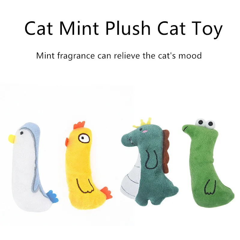 

Cat Toys Plush Cartoon Penguin Dinosaur Cobra Rooster Paper Cat Mint Plush Cute Cat Supplies
