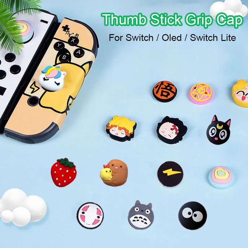 

4pc Cartoon Thumb Stick Grip Cap For Nintendo Switch Oled NS Lite JoyCon Controller Joystick Cover Protector Soft Silicone Case