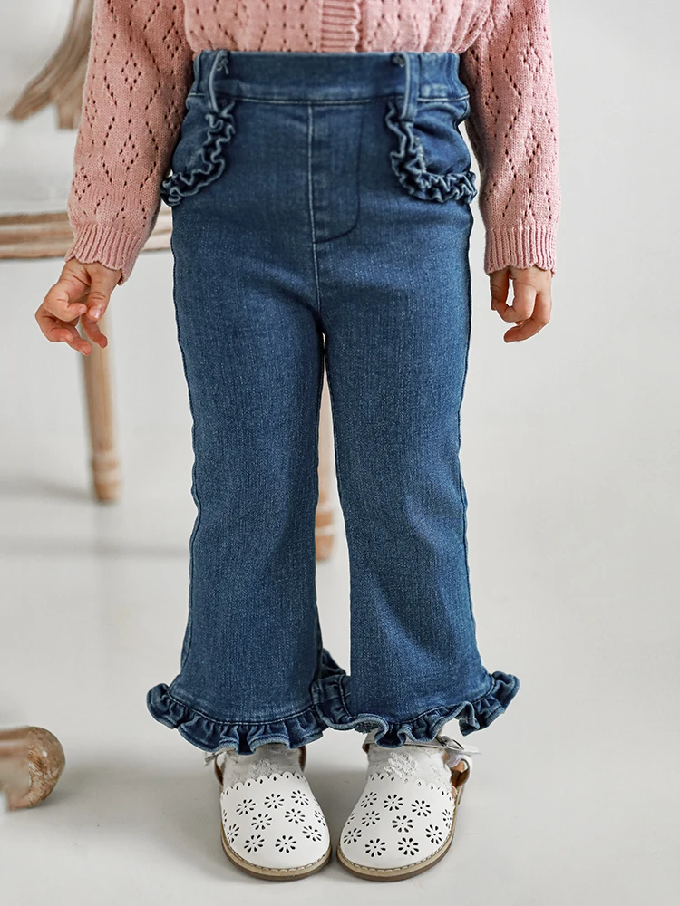 

Girls' Romantic Lace Jeans 2022 Spring New Elastic Slim Trousers Baby Casual Pants