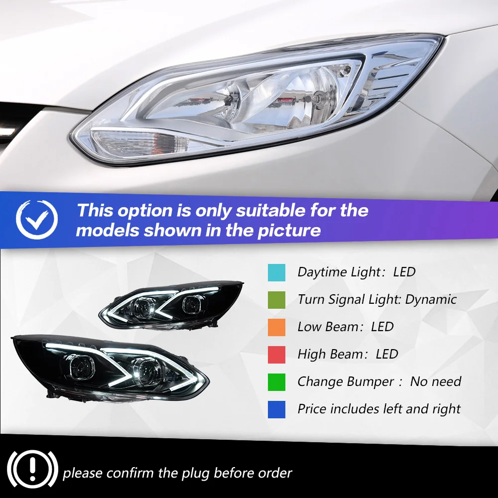 

Фара AKD для Ford Focus, светодиодная фара 2012-2014, фары Focus DRL, указатель поворота, дальний свет, линза проектора «ангельский глаз»