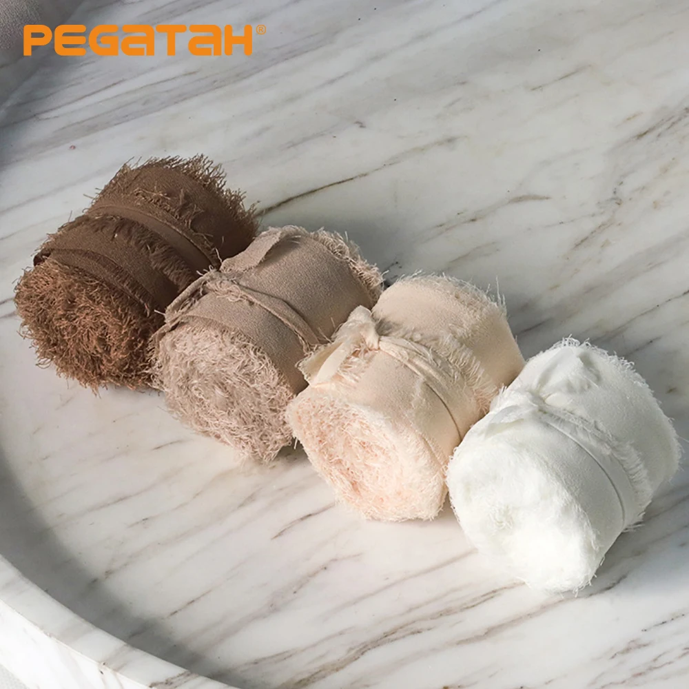 

4CM*5M Frayed Edge Satin Chiffon Silk Ribbon For Wedding Invitation Wrapping Bouquets Birthday Party Decorations Gifts