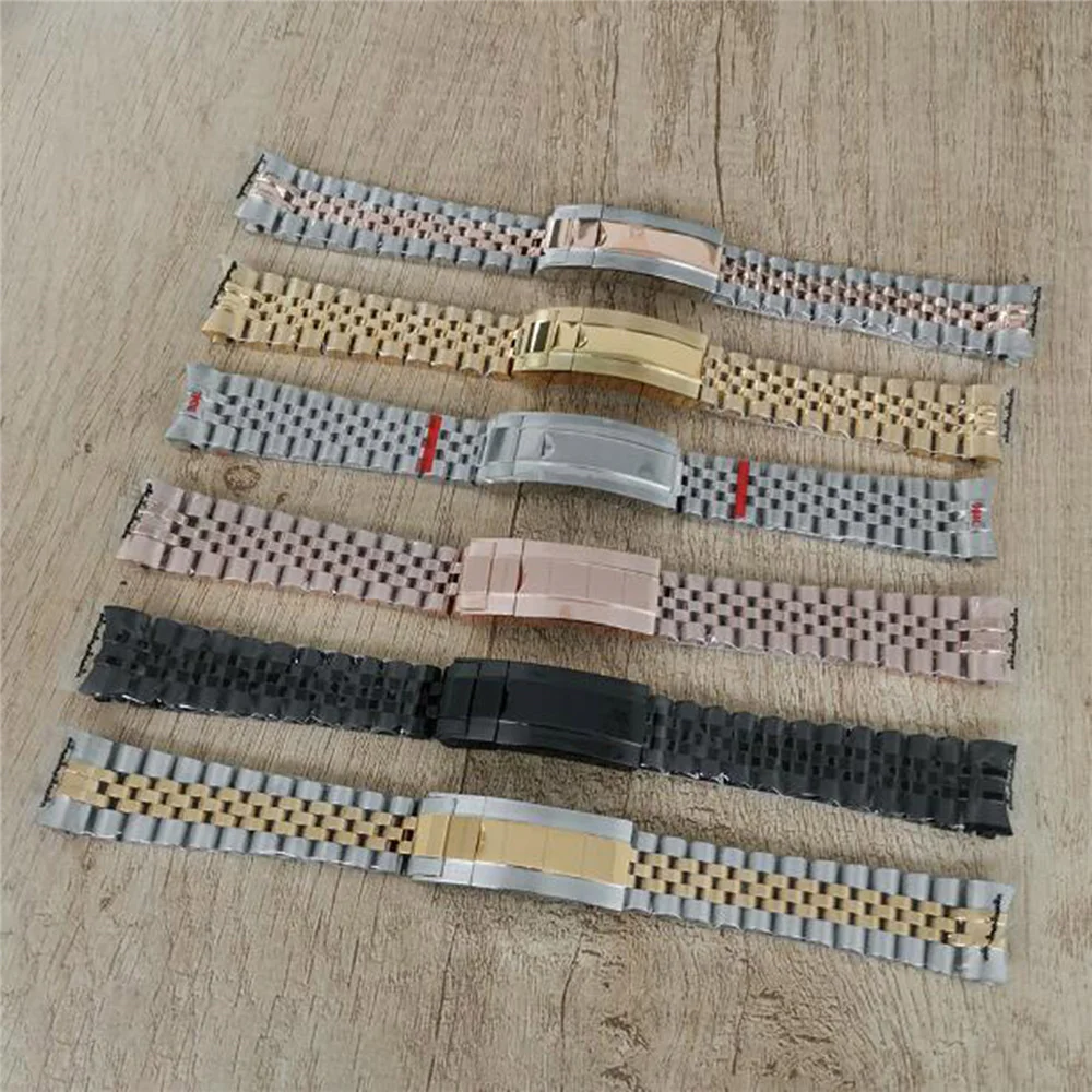 Black/Steel/Rose/Gold 20MM Five Beads Stainless Steel Watch Strap Single Folding Buckle Watchbands for Our SUB 40MM Watch Case