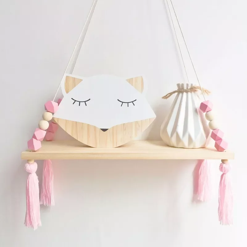

DIY Nordic Style Children Room Decorative Wall Shelves Wood Wall Clapboard With Tassel Beads Storage Holder Kid Party Decor Gift