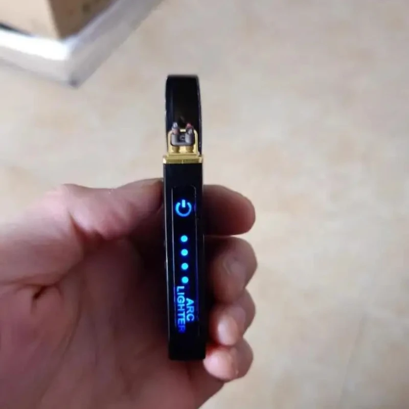 Фото Новая уличная ветрозащитная металлическая зажигалка с двойной дугой, USB-зарядка, сенсорное управление, аксессуары для курения, подарок для мужчин №1