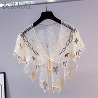 2022 summer woman hollow thin lace shawl pullovers female short false collar sun protection loose short pullover scarves a92