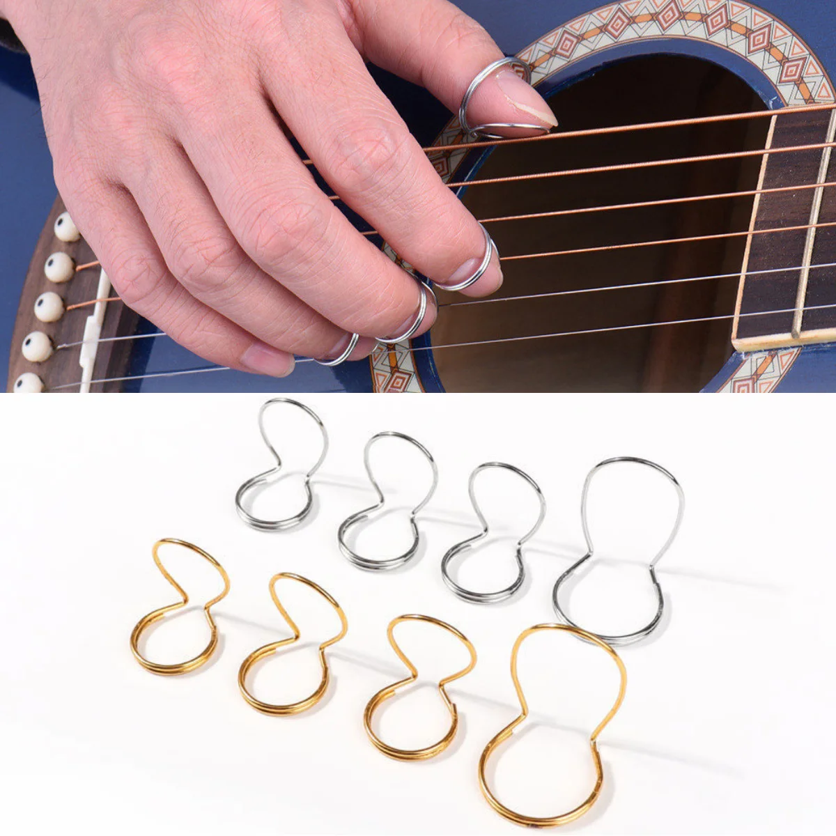 

4pcs/set Metal Guitar Picks 3pcs Finger Picks + 1pc Thumb Pick for Fingertip Elastic Guitar Accessories Fingertip Protector