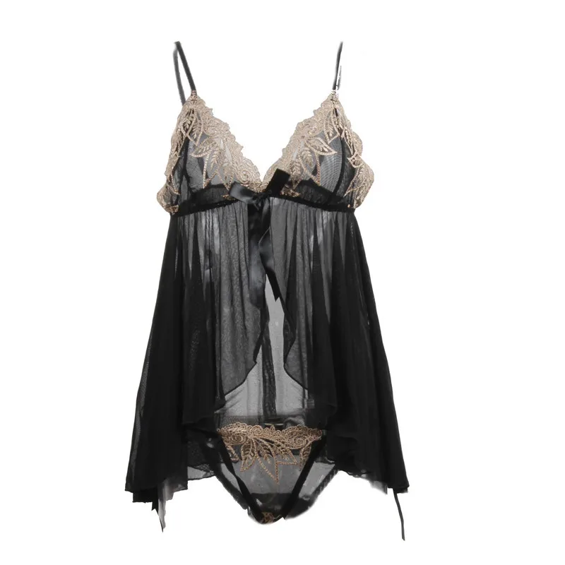 

Ladies Sexy Lingerie Deep V-Neck Embroidery Perspective Temptation Sling Sexy Mesh Pajamas Sexy Costume Women