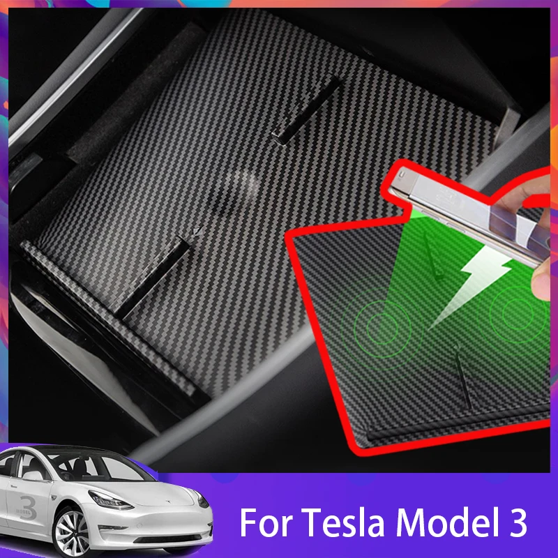

Model3 Car Wireless Charging Board Carbon Fiber USB For Tesla Model 3 Charge Ports Dual Fast 2022 Auto Interior Accessories 2021