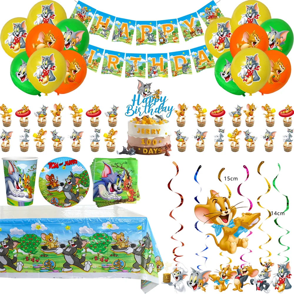 

Cartoon Cat Mouse Themed Party Decoration Tom Disposable Tableware Cup Plate Tablecloth for Kids Birthday Baby Shower Supplies