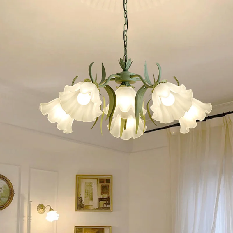 

Scandinavian Glass Flower Lighting for Bar Cafe Art Led Chandeliers Pendent Lamps Living Room Bedroom Decorative Hanging Lights