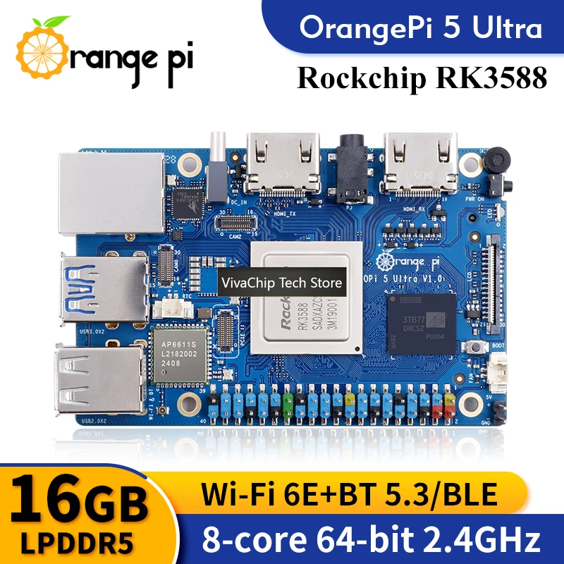 Фото Плата для разработки VivaChip TechOrange Pi 5 Ultra с 16 ГБ LPDDR5 ОЗУ, RK3588 Rockchip, Wi-Fi 6E+BT5.3, портами M.2 и HDMI, аналог OPi5 Ultra №2